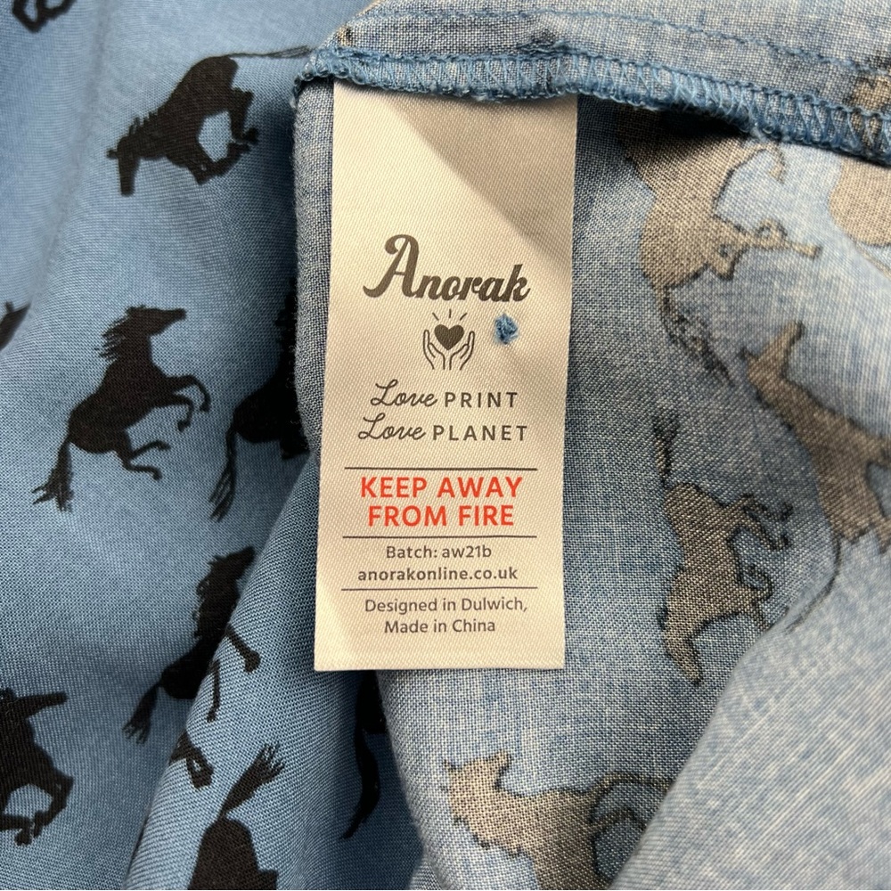 Anorak Horse Print Babydoll Tie Back Dress size 12 Blue Multi Twee Westerncore - Picture 7 of 11
